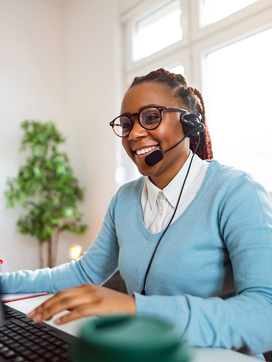 Call centre agent with headset
